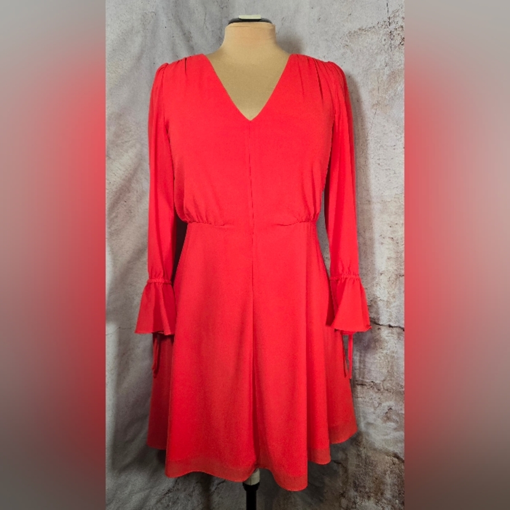 Sz 10 Vince Camuto Coral Tailored V-neck Spring Easter Dress Lightweight Ruffles
